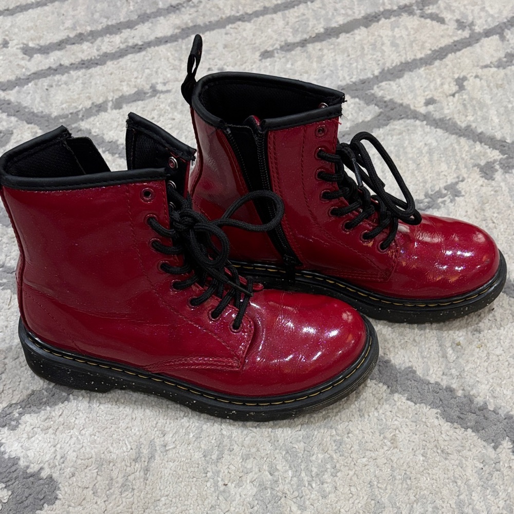 Dr. Martens Glittery Magenta Patent Leather Kids Boots